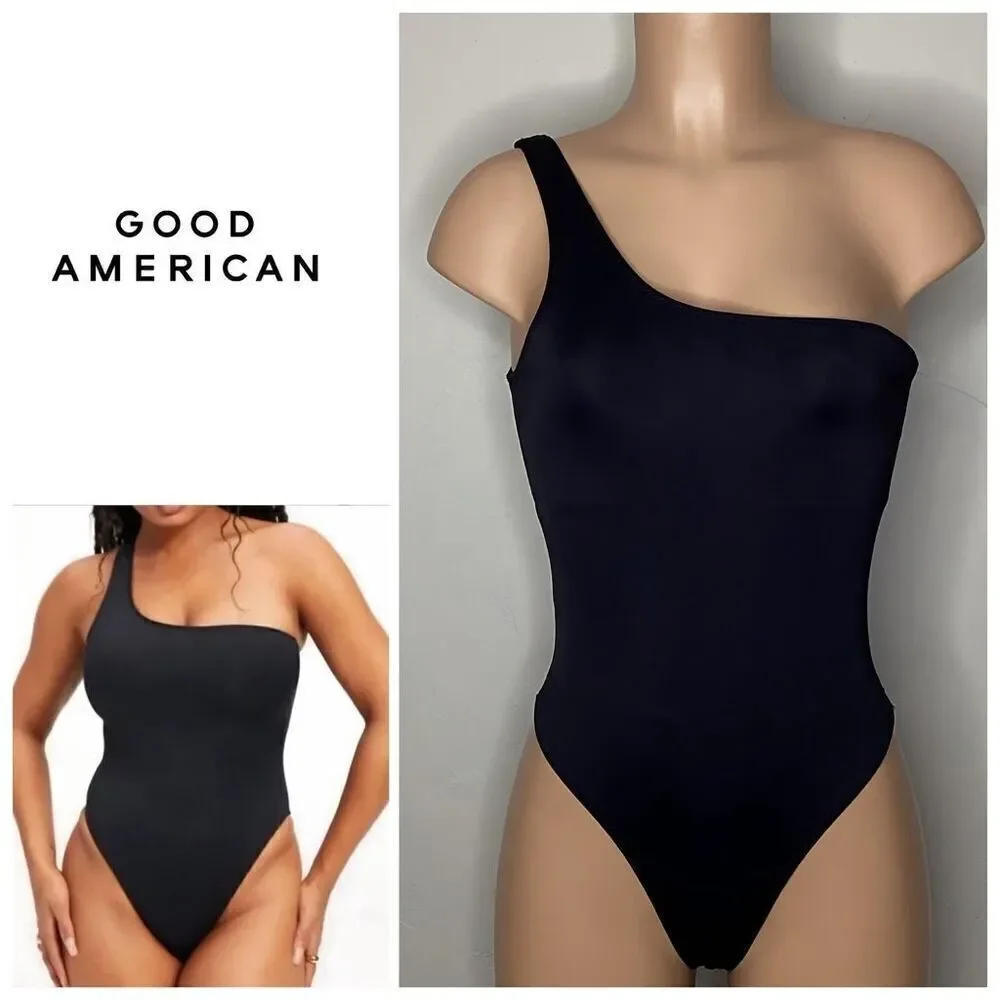 New. Good American black one shoulder scuba swimsuit.  Small
